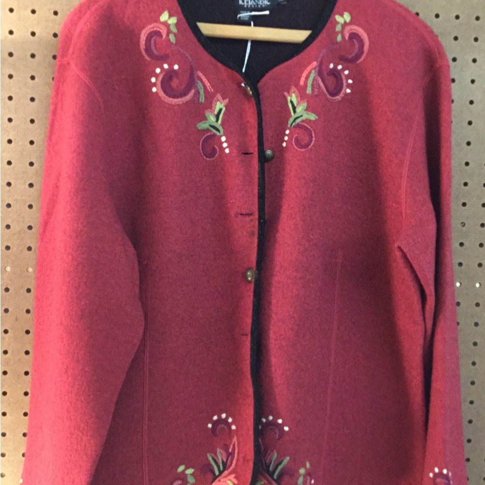 Women's Red Embroidered Boiled Wool Jacket